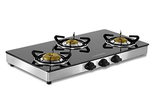 Image of SUNSHINE Swift 3 Burner Gas Stove Manual Ignition Glass Top with Doorstep Service- Black
