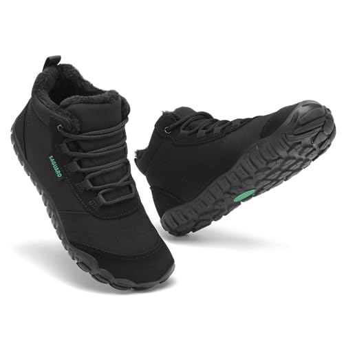 SAGUARO Barfuss Schuhe Damen Winter Barfußschuhe Winterschuhe Gefüttert Winterstiefel Wasserabweisend Winterboots Schneeschuhe für Winterspaziergänge & Leichte Wanderungen Schwarz, Gr.40