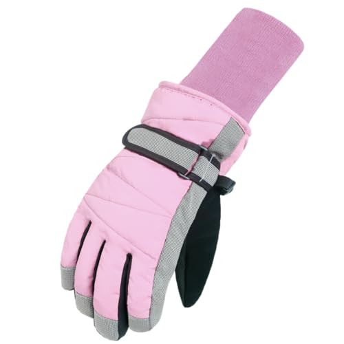 MAGARROW Kids Winter Warm Gloves Windproof Water-Resistant Snow Boys Girls Sport Gloves (Light Pink - Long Cuff, 10-12 Years)