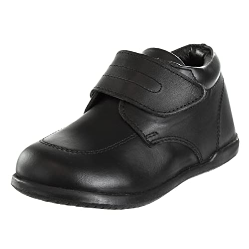 Josmo Kids Smart Baby Walking Shoes Nonslip Boys Girls First Step Walker Leather Non Bottom High top Dress Boots, Black-Slip, 5 US Unisex Toddler
