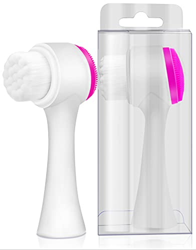 Face Brush - Manual Facial Cleansing Brush And Pore Cleansing Manual Dual Face Brush For Sensitive, Delicate, Dry Skin (Rose red)