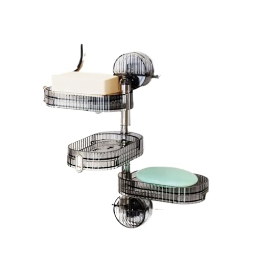 Organizador de pared con ventosa para cocina y baño, color transparente gris, doble capa con bandeja de drenaje y rotación 180° miniatura 1