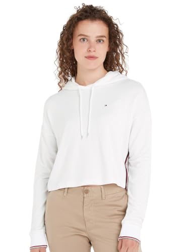 Tommy Hilfiger Damen Hoodie Cropped Hoodie mit Kapuze, Weiß (Ecru), S