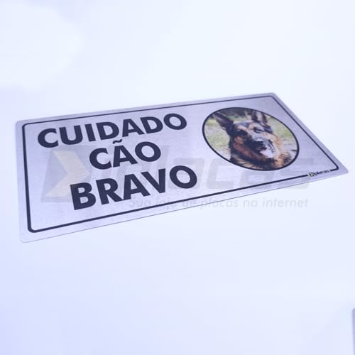 Placa Aviso Cuidado Cão Bravo Aluminio 21x10cm Pastor Alemão