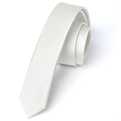 Enlision Cravate Homme Blanc Cravate Fine 4CM Slim Cravates en Soie de Couleur Unie Mariage Fête Travail avec Boîte