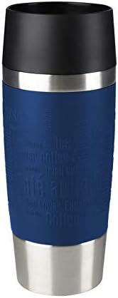EMSA Travel Mug, Classic Thermobecher, 0,36 L, Doppelwandige Vakuumisolierung, 4 Std. heiß, 8 Std. kalt, 360° Trinken, Soft-Touch Silikonhülle, Edelstahl, Blue, 513357
