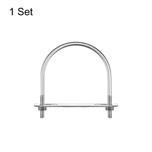 Image of uxcell Round U-Bolts, 112mm(4.41 inch) Inner Width 140mm Length M8 304 Stainless Steel U Clamp Bolt with Nuts Washers and Plates, for Boat Trailer