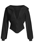 Verdusa Women's Zip Up Long Sleeve Asymmetrical Crop Hoodie Sweatshirt Lightweight Jacket Black M