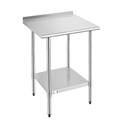 Image of ROCKPOINT Stainless Steel Prep & Work with Backsplash 30x30 Inches, NSF Metal Commercial Kitchen Heavy Duty Table with Undershelf for Restaurant, Home and Hotel