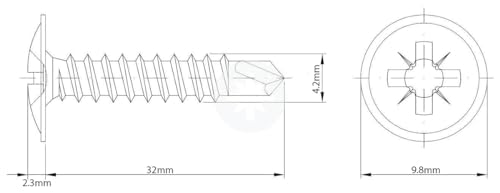 4.2mm x 32mm (Pack of 50) Self Drilling Phillips Wafer Head Screws Zinc Plated DIN7504T Self Tapping Screws for Metal Sheets Roofing Windows - Image 2
