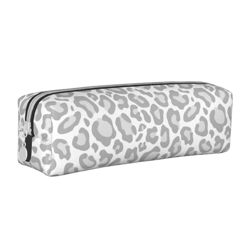 YWSOTRE Stampa leopardata bianca grigia, Astuccio per matite Astuccio per penne Astuccio per matite in pelle portatile con astuccio cosmetico con cerniera