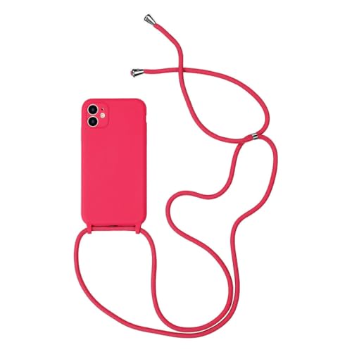 Coque silicone liquide iPhone 13 rose protégeant des chutes avec cordon amovible