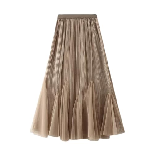 Reversible Women Tulle Long Skirt Vintage Casual Big Hem A Line High Waist Midi Mesh Skirt