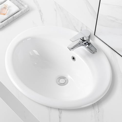 Modernes ovales Waschbecken, 50 cm, mit Heiß- und Kaltarmaturen, weiß glänzend, Unterbau-Waschbecken, Aufsatzwaschbecken mit Abfluss, perfekt für moderne Badezimmer.