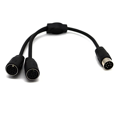 AWADUO MIDI 8 Pin Din Splitter Cable, Big 8 Pin Male Plug to 8 Pin 2 x Female Din Sockets Y Splitter Cable Big Din 8 Pin Male to Female Adapter Cord for Keyboard/Programmer/Digital device(0.3M/0.98FT)