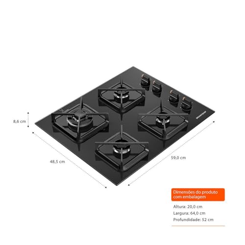 Cooktop 4 Bocas Brastemp com Grades de Ferro Fundido e Chamas Especiais - BDS62AE