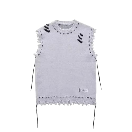 Men Thick Holes Knitted Sweaters Torn Vest Sleeveless Waistcoat - Main Image