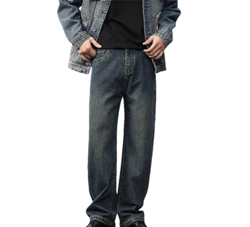 Men's Curved Jeans Mid-Rise Zippered Vintage Jeans Loose Wide-Leg Pants