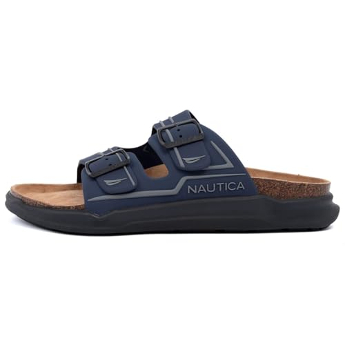 Image of Nautica Men's Sandals - Casual Slides with 2 Adjustable Buckle Straps and Cork Footbed for Ultimate Comfort and Style (Regular /Wide Width, Big Size)