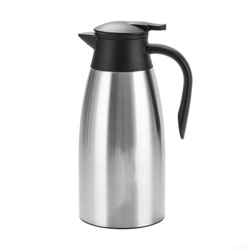 Feeshoppher Jarra aislada de 2 litros para café, tetera, servidor de bebidas frías y calientes, termo de acero inoxidable de gran capacidad, termo al vacío de acero inoxidable de doble pared (plata)