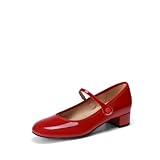 DREAM PAIRS Escarpins Mary Jane Femme Petit Talon Confortable Chaussures Habillées Femme Bride Ajustable Bureau Quotidien,Size 38,Rouge,SDPU26008W