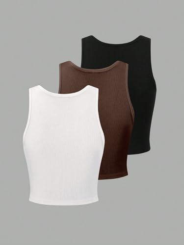 Image of KERI PERRY Tops for Women Crop Top for Women's Tank Activewear Tee Sports Western Casual Cotton Camisole Pack of 3 Combo