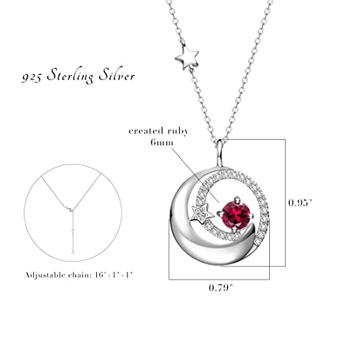 FANCIME Ruby Necklace 925 Sterling Silver July Birthstone Moon Star Pendant Red Created Gemstone Fine Jewelry Birthday Anniversary Mothers Day Gifts for Women Mom Daughter, Adjustable Chain 16"+2" by FANCIME - Used condition - Image 6