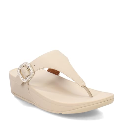 Image of FitFlop Womens LULU Crystal Buckle Toe-Post Sandals with Microwobbleboard Technology, Microfiber Toe Post, Slip Resistant Rubber Outsole, Cushioned Arch Support for All Day Comfort
