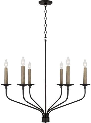 Capital Lighting 451561MB Wilder Transitional Farmhouse/Rustic French Country Style Candle Round Chandelier, 6-Light 360 Total Watts, 31" H x 32" W, Matte Black