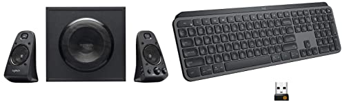 Image of Logitech Z623 THX 400 Watt 2.1 Channel Wired Speaker (Black) & MX Keys Advanced Illuminated Wireless Keyboard, Bluetooth, Tactile Responsive Typing, Backlit Keys, USB-C, PC /Mac /Laptop