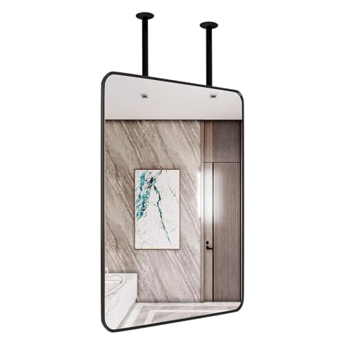 XTGDIEM Espejo Rectangular For Colgar En El Techo con Marco De Metal Negro Y Barra For Colgar, For Espejo Decorativo Montado En El Techo sobre El Lavabo, For Baño, Entrada, Tienda(50x80cm)