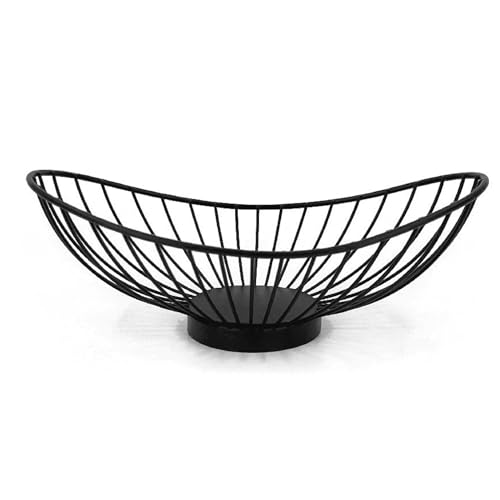 PARENCE - Corbeille à Fruit Ovale en Métal Noir Mat – 25 x 13,5 x 9 cm – Panière à Pain Design pour Table, Cuisine & Restaurant – Style Moderne,...