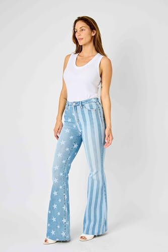 Judy Blue 'The Americana' Flare Jeans - High Waist, Patriotic Stars & Stripes, Stretch Denim 88695-3