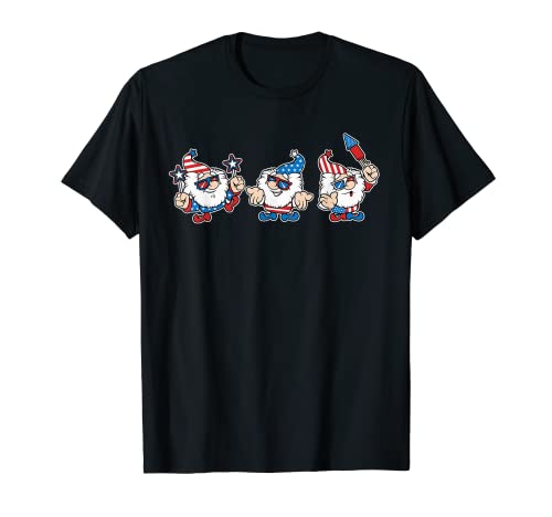 USA Patriotic Gnomes American Flag 4th of July Independence T-Shirt, Black