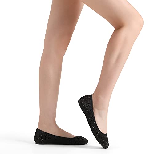 DREAM PAIRS DREAM PAIRS Womens Rhinestone Ballet Flats Shoes, Black - 9 (Sole-Shine)