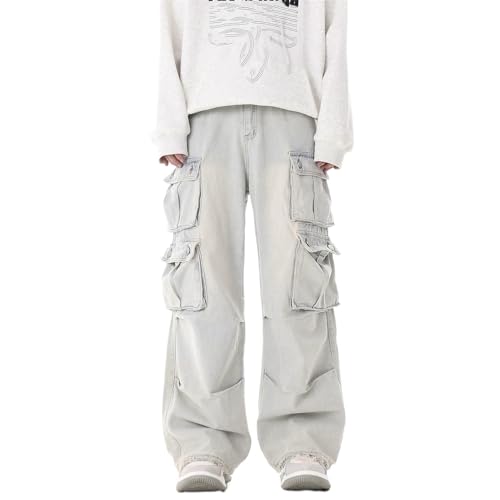 Men's Pants Workwear Wide Leg Denim Straight Loose Fit Multi Pocket Spring Summer Casual Trouser for Men