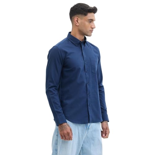 Image of SNITCH Navy Solid Front Pocket Slim Fit Shirts