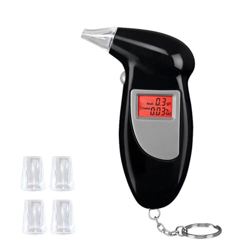 JDXun Alkoholtester, tragbarer Promilletester mit 5 Mundstücke, Professioneller Polizeigenau Alkoholmessgeräte mit LCD-Display für Den Persönlichen und Professionellen Gebrauch