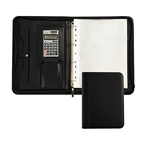 Conférencier A4 à 4 anneaux en simili cuir noir avec calculatrice intégrée pour le bureau