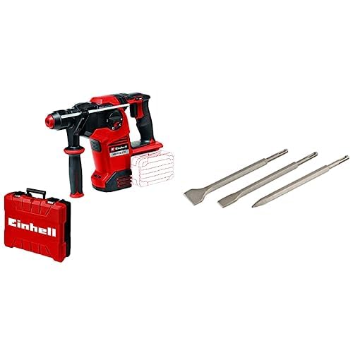 Einhell Martillo percutor a batería HEROCCO Power X-Change, Li-Ion,18V, 2.2Joule,18Nm, motor sin escobillas,mecanismo impacto neumático,toma SDS+, incl.E-box, sin batería ni cargador+KWB Set cinceles