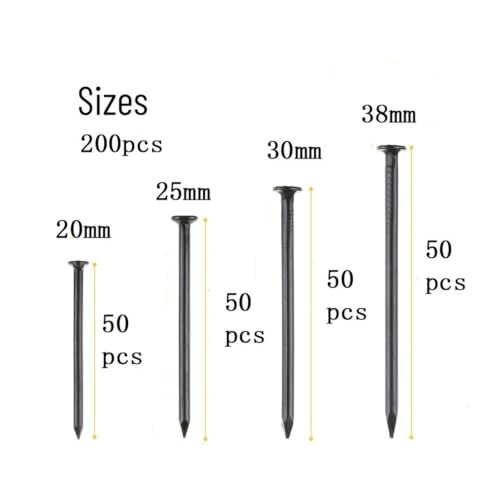 Clavos de acero negro, 200 piezas, surtido de 20 mm, 25 mm, 30 mm y 38 mm para fijación general en madera miniatura 2
