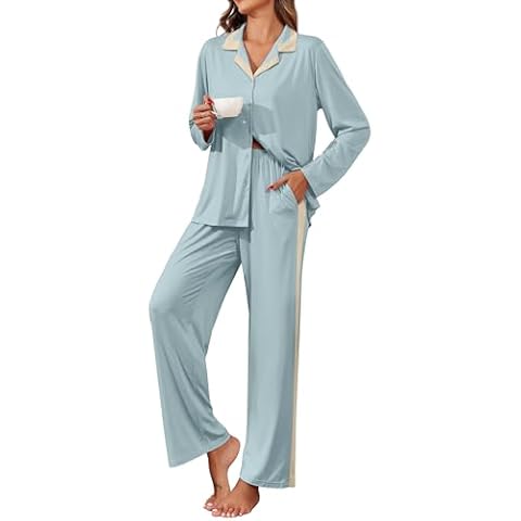 HiMONE Pajamas for Women Cooling Viscose derived from bamboo Lounge Sets Sleepwear Soft Pajama Sets Light Blue Cover