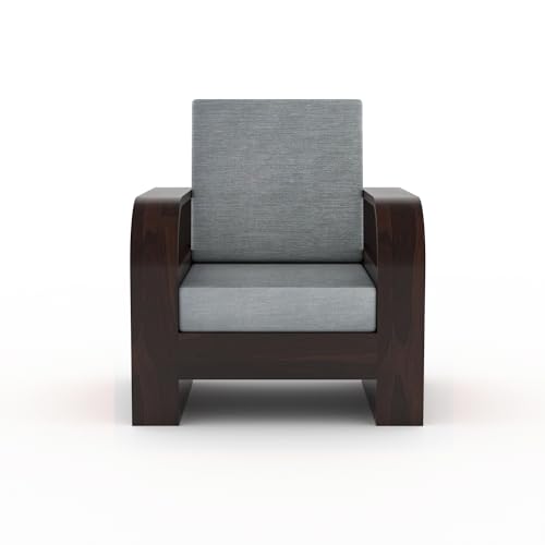 Image of Sheesham Wood 5-Seater Sofa Set - Solid Wood Furniture with Walnut Finish & Grey 40-Density Cushions | Wooden Sofa for Living Room & Home Office