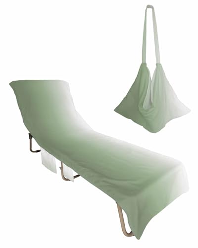 Beach Pool Patio Lounge Chaise Chair Cover Towel with Pockets,Sage Green Absorbent & Quick Dry Microfiber Towel Cover Bag Summer Travel Accessories Abstract Gradient Minimalist Ombre Modern