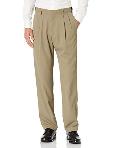 Haggar mens Mynx Gabardine Hidden Expandable Waistband Classic Fit Front Pleated Dress Pant, Khaki, 40x32