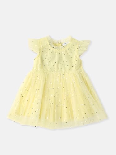 Image of Nautinati Baby Girls Flared Frock with Flutter Sleeves | Age 0-3 Years