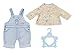 Produktbild Zapf Creation 706763 Baby Annabell Outfit Hose 43cm - 2 teiliges Puppenoutfit bestehend aus blau weiß gestreifter Latzhose, gelben Langarmshirt mit Allover-Print und Kleiderbügel