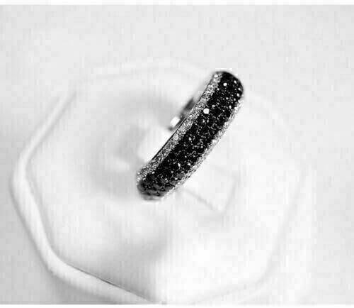 2.00 Ct Round Cut Black Diamond Half Eternity Wedding Band Ring, 14K White Gold Finish, Sterling Silver
