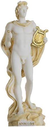 BEAUTIFUL GREEK STATUES Apollo God of Music Poetry Art Gold Tone Alabaster Statue Sculpture 6.69"