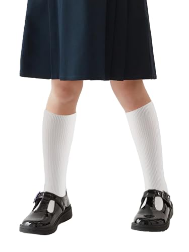 Image of COTTON DAY Kids Girls Unisex Knee High School Dress Socks Seamless Toe 3 Pack Black White Gray Navy Blue